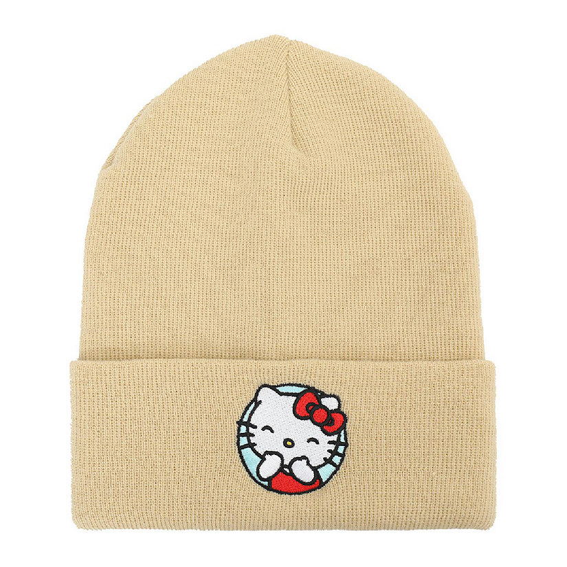 Hello Kitty Blue Circle Embroidered Khaki Cuff Beanie Image