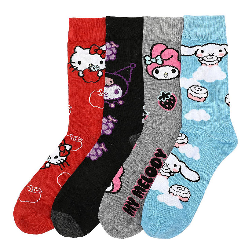 Hello Kitty Character Patterns Adult 4-Pack Casual Crew Socks-OSFA Image