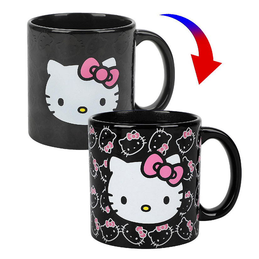 Hello Kitty Face Outlines 16 Oz Heat-Reactive Black Ceramic Mug Image