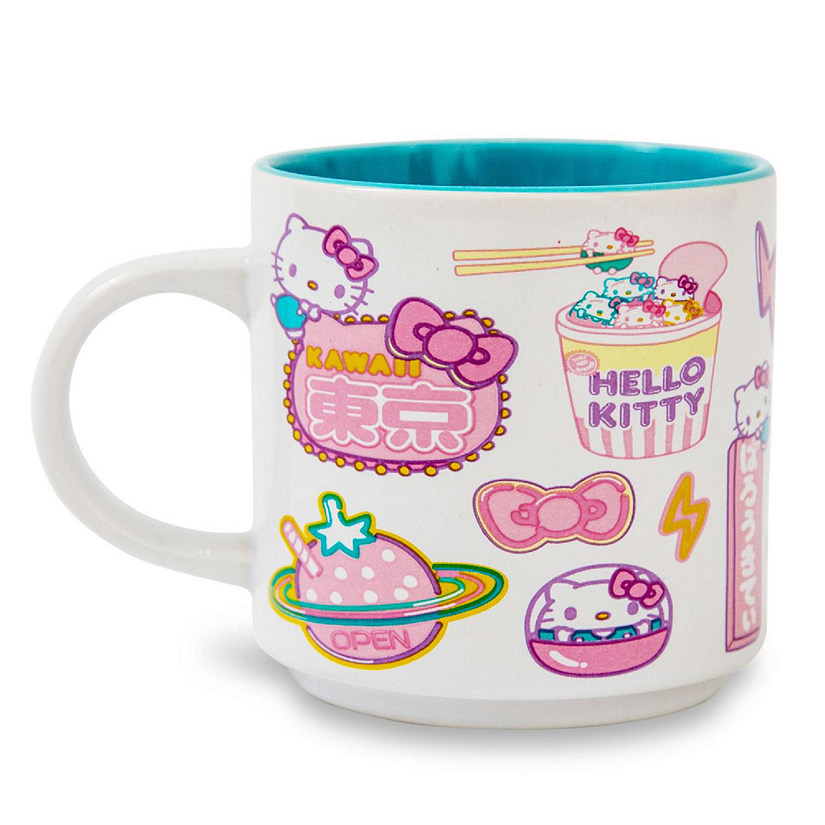 Hello Kitty "Kawaii Tokyo" Allover Icons Ceramic Stacking Mug  Holds 13 Ounces Image