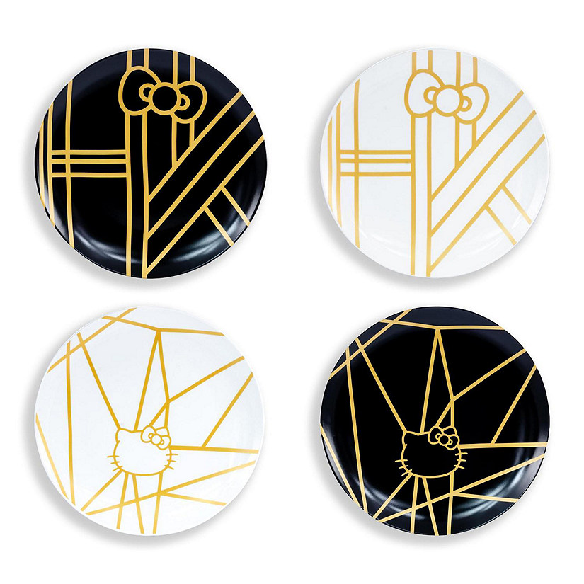 Hello Kitty Panache Black &amp; Gold 4 Piece Side Plate Set Image