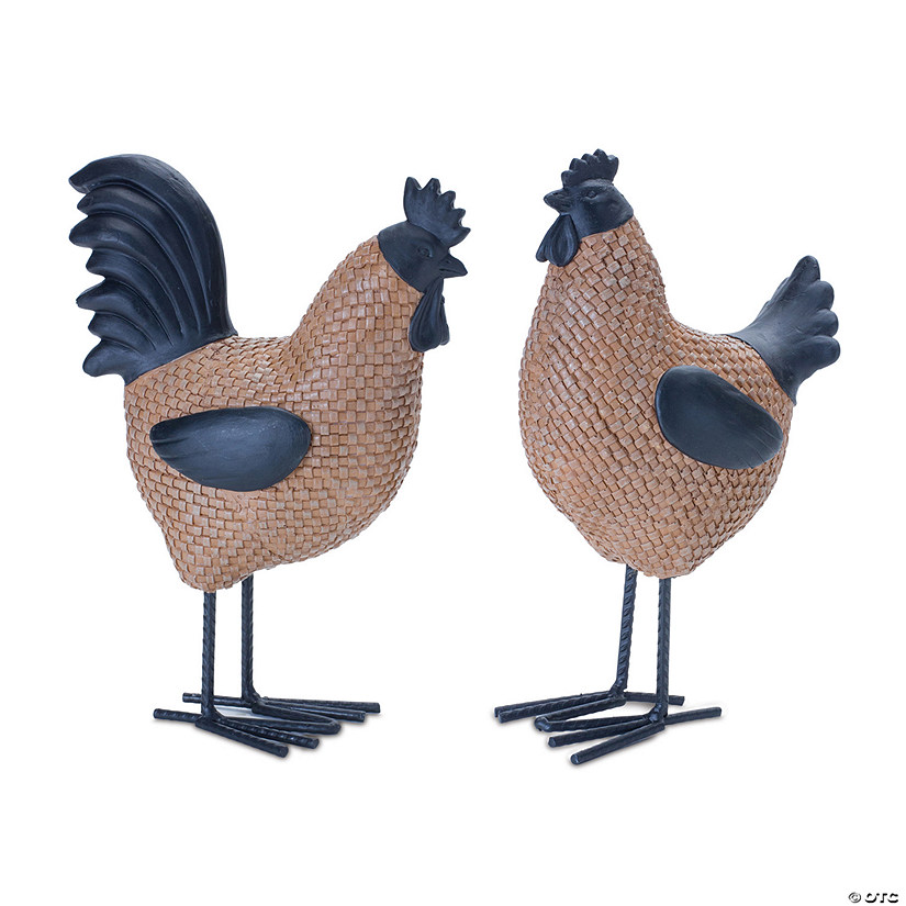 Hen And Rooster (Set Of 2) 9"H Resin Image