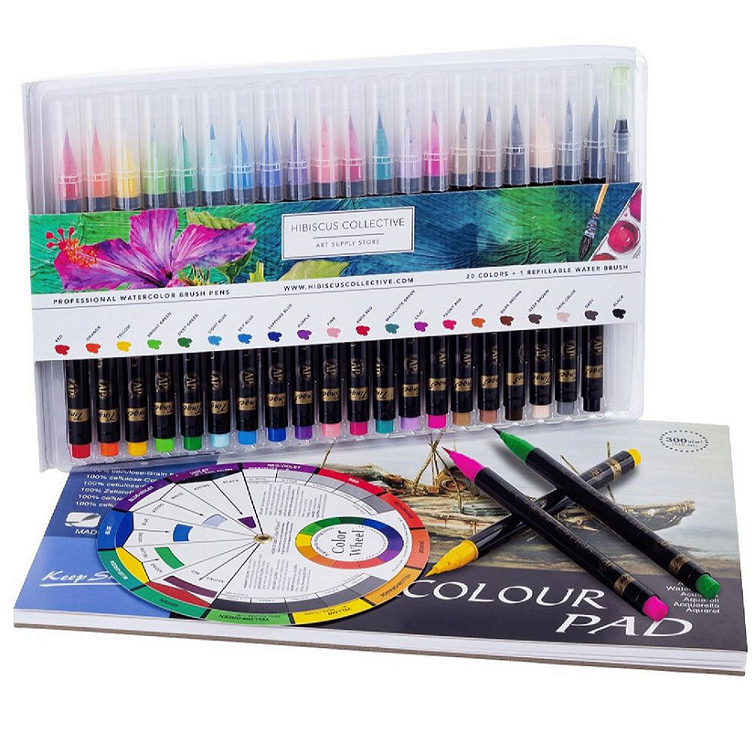 Hibiscus Collective Art Supplies Watercolor Brush Pens 20 Colors  Watercolor Pad Ideal Calligraphy Pens Image