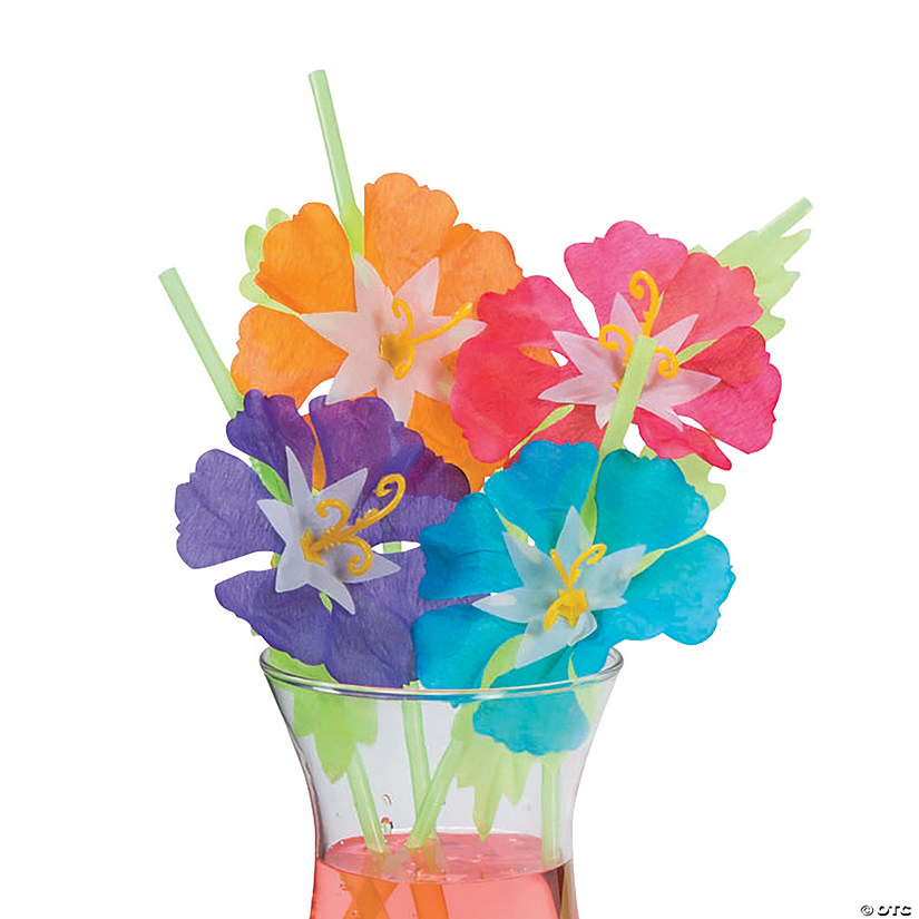 Hibiscus Flower Straws Oriental Trading