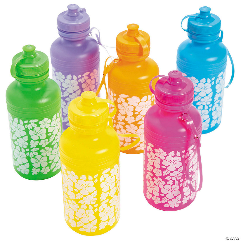 Hibiscus Print BPA-Free Plastic Water Bottles - 12 Ct. Image