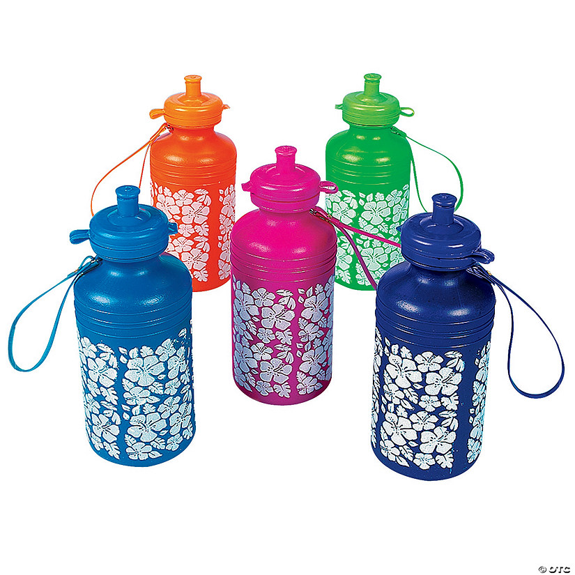 Hibiscus Print BPA-Free Plastic Water Bottles - 12 Ct. Image
