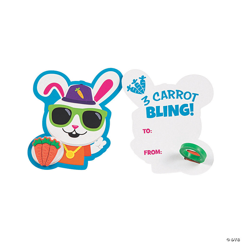 Hip Hop Bunny Cards with Carrot Ring - 12 Pc. Image