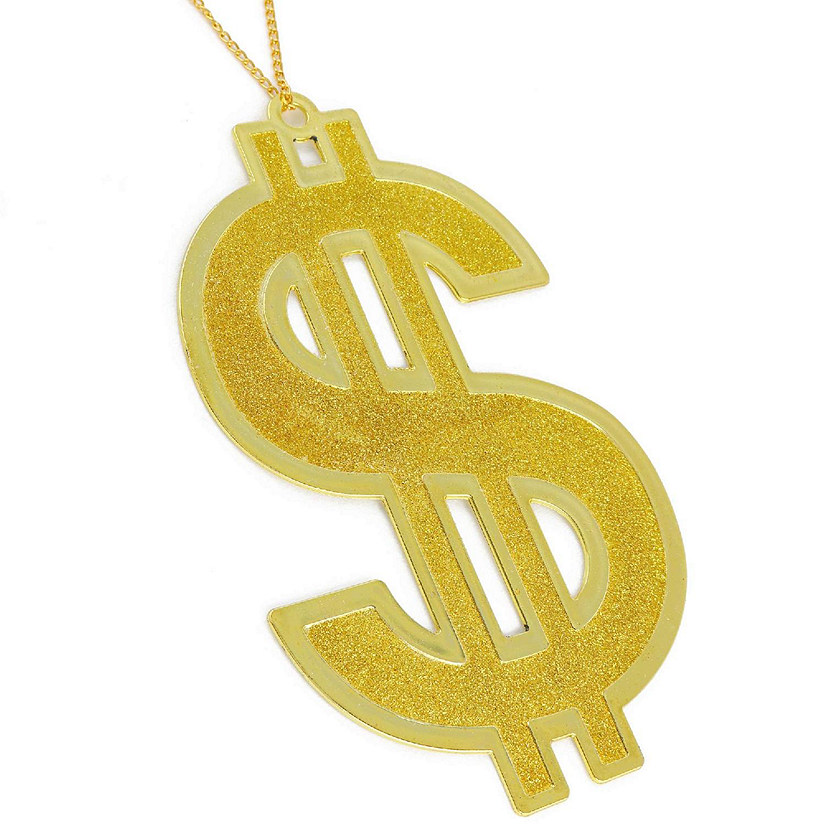 Hip Hop Gold Necklace - Rapper Dollar Sign Medallion Gangster Golden Chain Costume Bling Jewelry Image