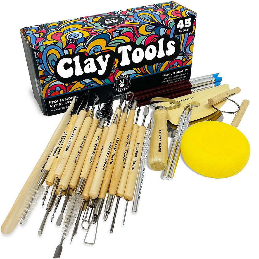 Pottery Tool Modeling Clay Ceramics Tools Set Shaping Blending Carving  Equipment with Wooden Handles Beginners Multi- Pieces, 45 Pieces 