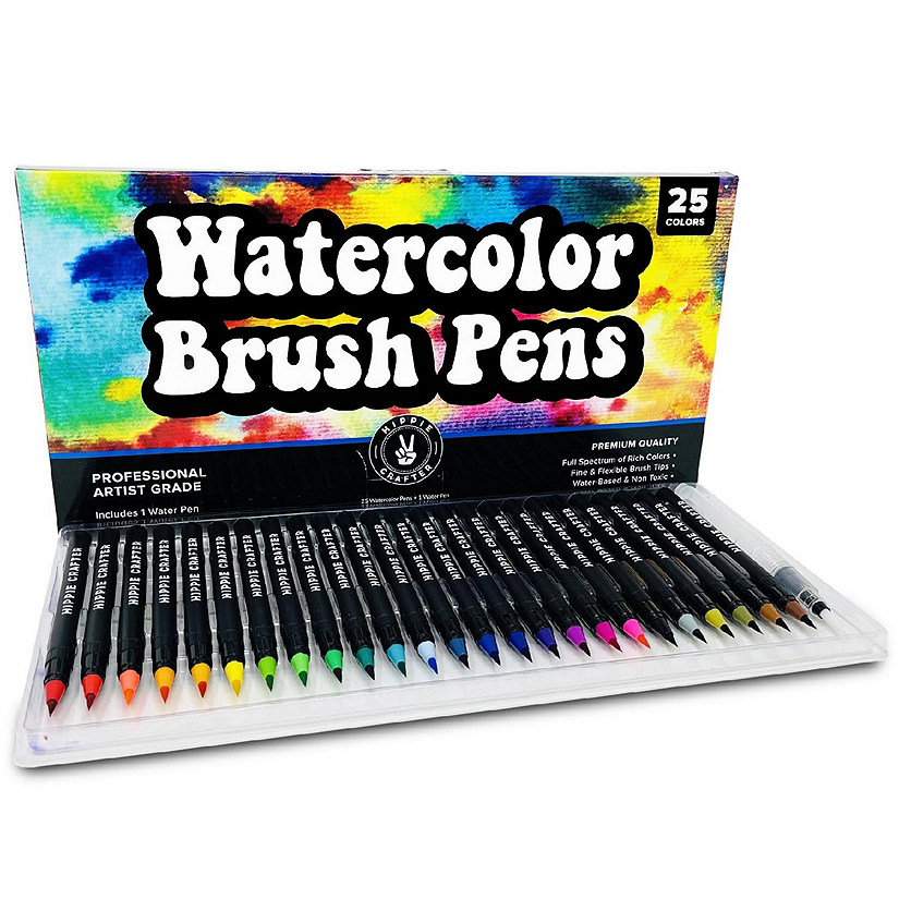 Hippie Crafter 25 Pk Watercolor Pens Artist Water Coloring Brush Tip Watercolor Markers Painting Set Paint Art Supplies for Adults & Gifts for
