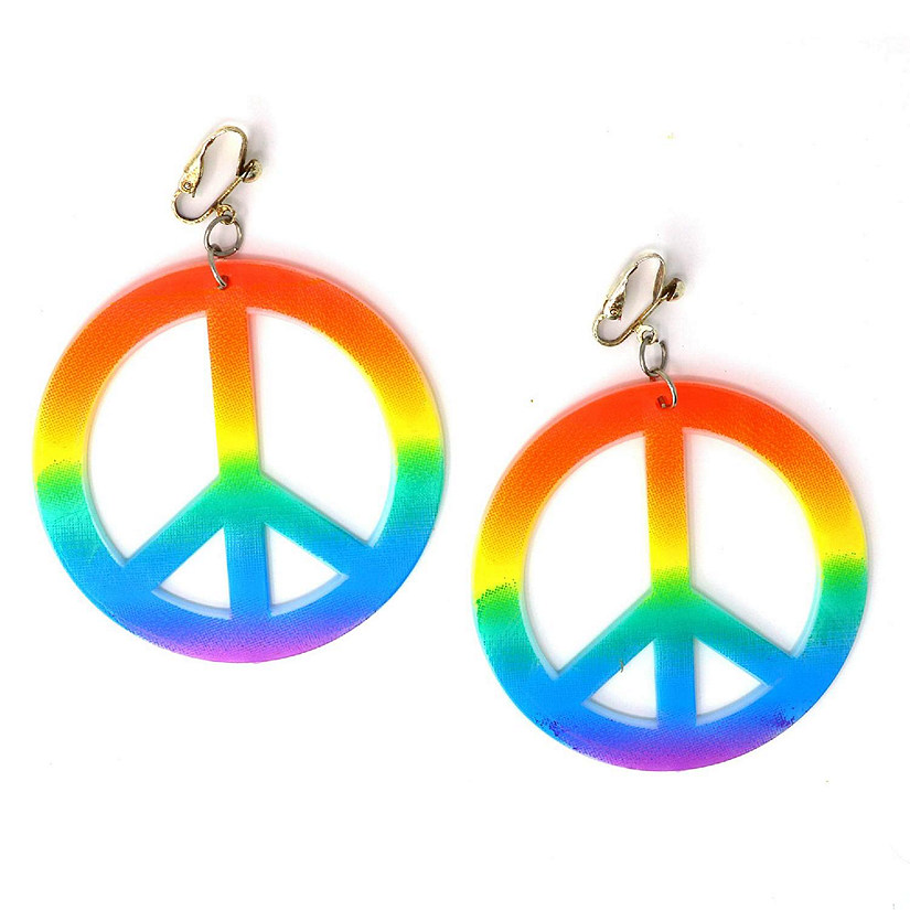 Hippie Style Peace Earrings - 1960's Hipster Fashion Peace Ear Rings - 1 Pair Image
