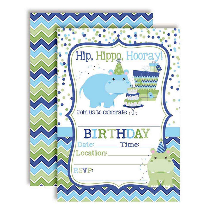 Hippo Boy Birthday Invitations 40pc. by AmandaCreation Image