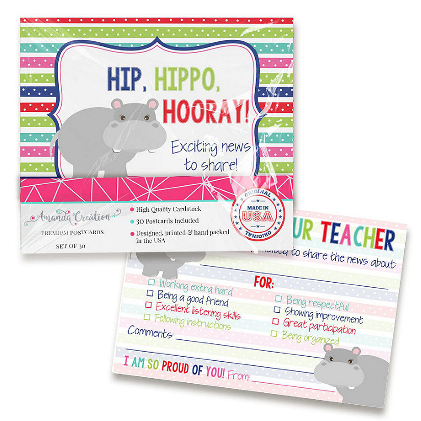 Hippo Teacher Mail for Students by AmandaCreation 30ct Image