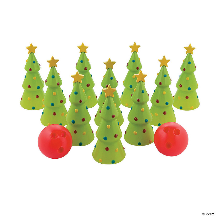 Holiday Christmas Tree Red & Green Plastic Bowling Game Set Image