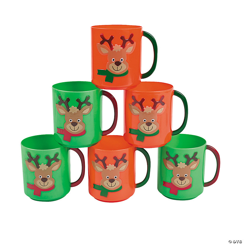 Holiday Reindeer Plastic Mugs - 12 Pc. Image