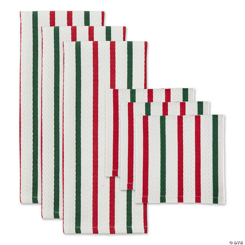 Holiday Stripes Heavyweight Dishtowel And Dishcloth (Set Of 6) Image
