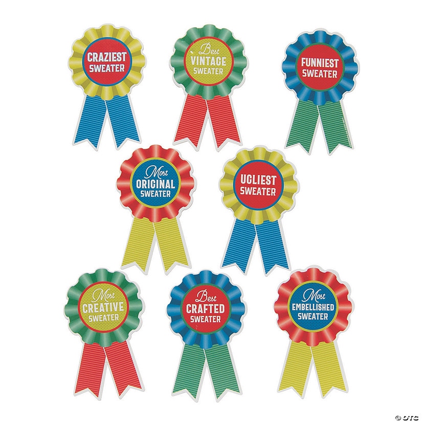 Holiday Ugly Sweater Party Award Ribbon Stickers - 24 Pc. Image
