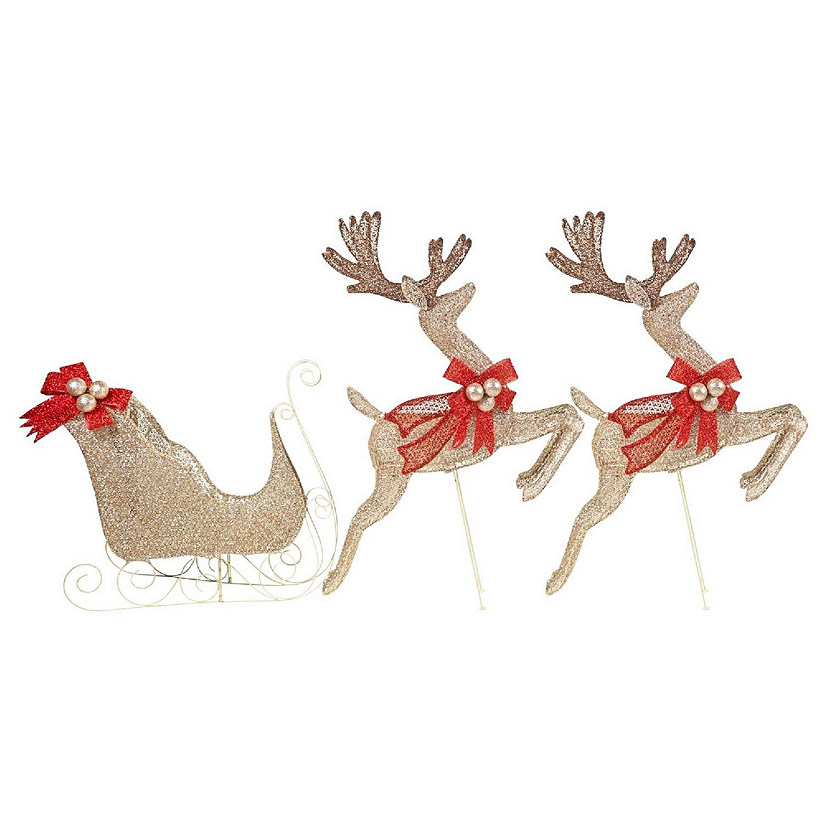 Holiday Wonderland 218-DE7167C Mesh Champagne Lighted SleighReindeer Set Image