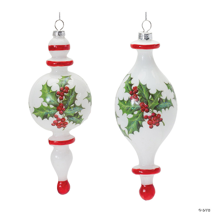 Holly Finial Drop Ornament (Set Of 6) 7.75"H Glass Image