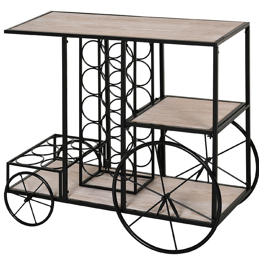 16 Bottle Mobile Bar Cart with Wine Rack Storage Featuring an