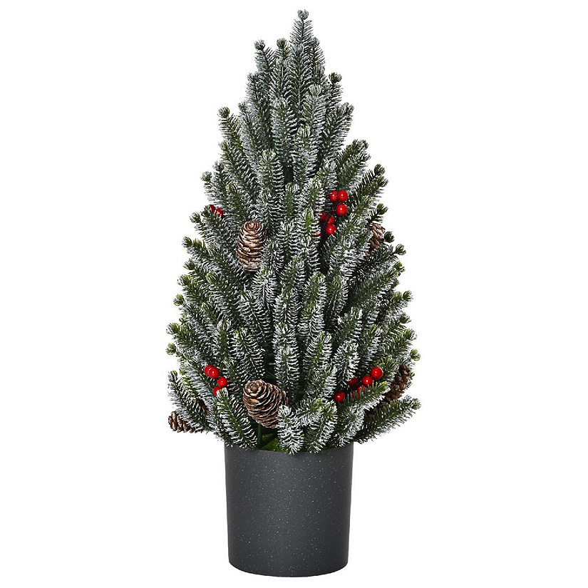 HOMCOM 18" Tall Unlit Miniature Snow Flocked Tabletop Artificial Christmas Tree Holiday Decoration Pine Cones and Berries Image