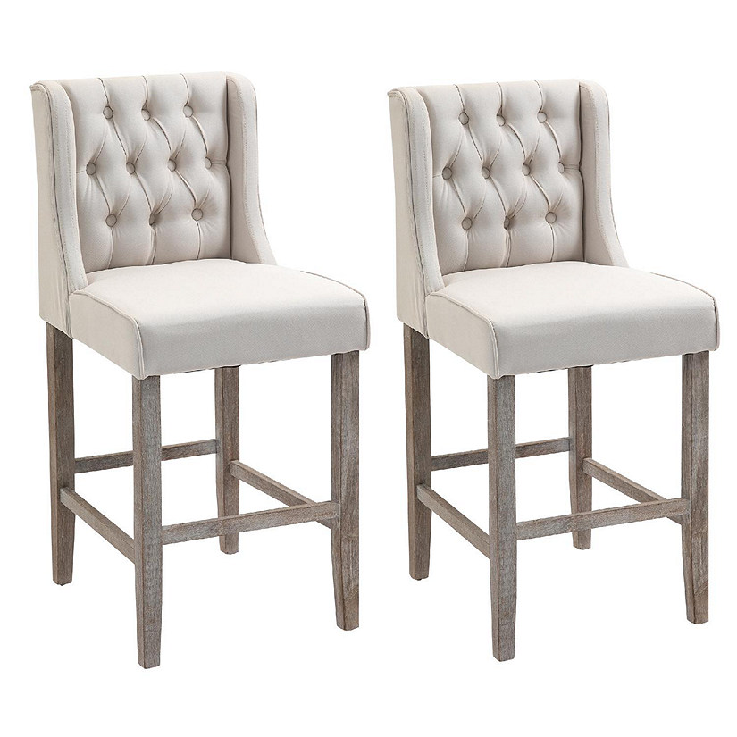 26.25" Counter Height Bar Stools Set of 2 Tufted Wingback