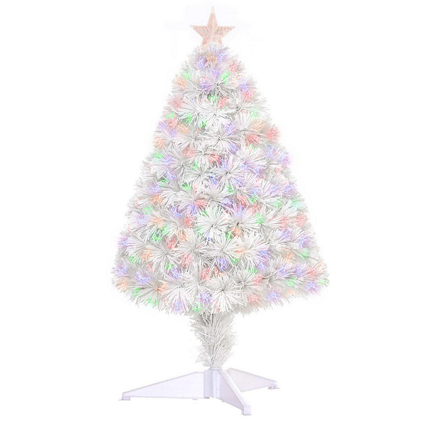 HOMCOM 2ft Tall Pre Lit Douglas Fir Tabletop Artificial Christmas Tree with Realistic Branches Fiber Optic LED Lights and 85 Tips White Image