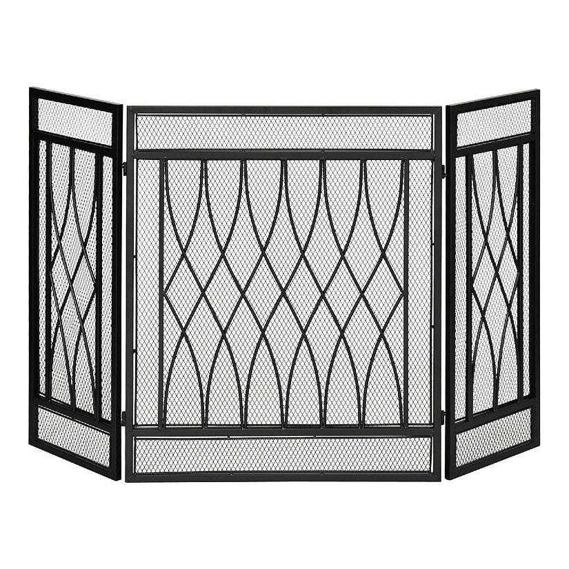 Costway 3 Panel Foldable Steel Fireplace Screen Spark Guard Fence