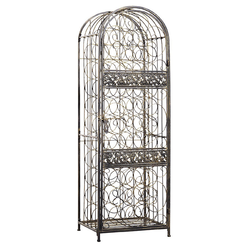 45 Bottle Wrought Iron Wine Rack Jail with Lock Antique Bronze