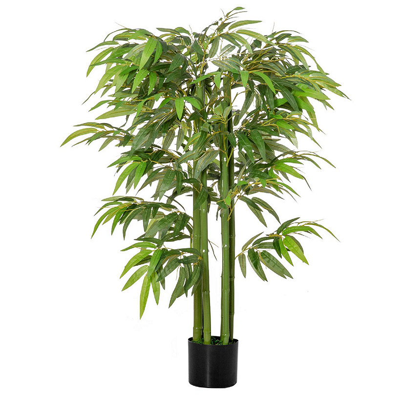 HOMCOM 4FT Artificial Bamboo Tree Faux Decorative Plant in Nursery Pot for Indoor Outdoor D&#233;cor Image