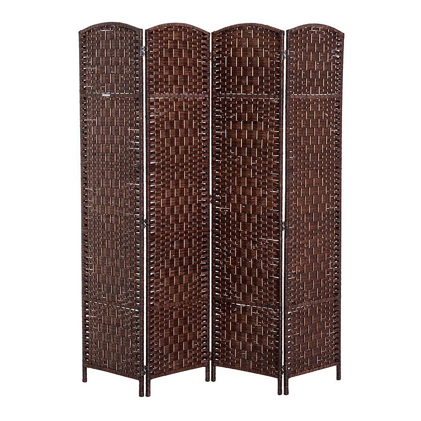 HomCom 6' Tall Wicker Weave 4 Panel Room Divider Privacy Screen  Chestnut Brown Image