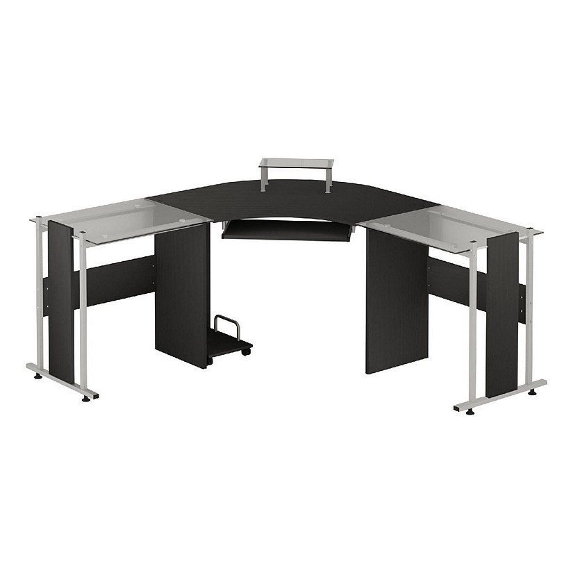 69" Modern L Shaped Tempered Glass Office Computer Desk with