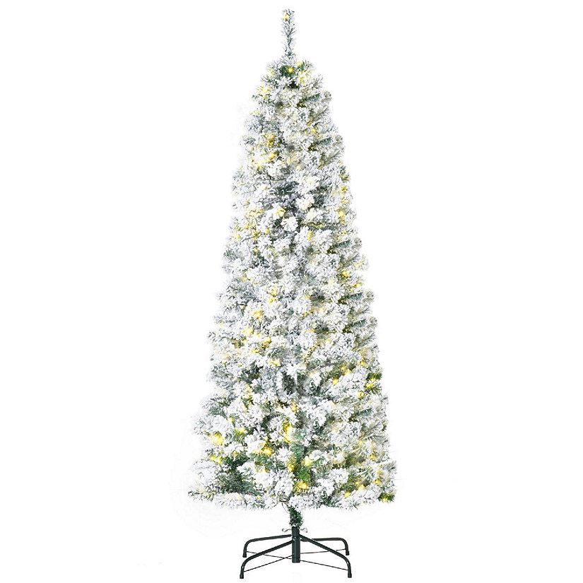 HOMCOM 6ft Pre Lit Snow Flocked Slim Douglas Fir Artificial Christmas Tree Realistic Branches 250 LED Lights and 462 Tips Image