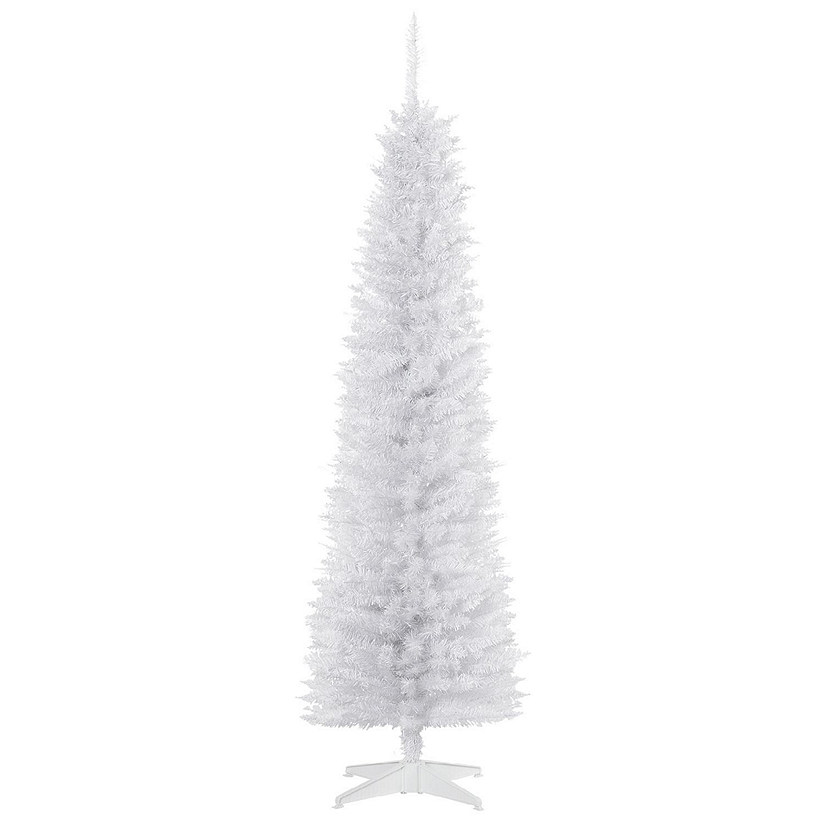 HOMCOM 6ft Tall Slim Noble Fir Unlit Artificial Christmas Tree with Realistic Branches and 390 Tips White Image