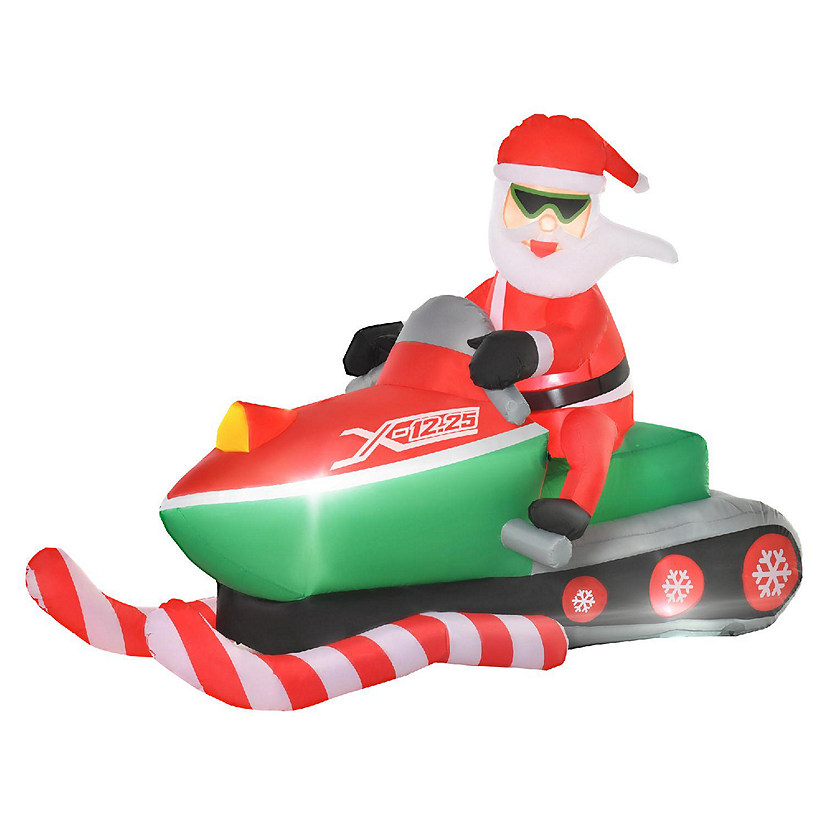 HOMCOM 7ft Christmas Inflatable Santa Claus Driving a Snowmobile Outdoor Blow Up Yard Decoration LED Lights Display Image