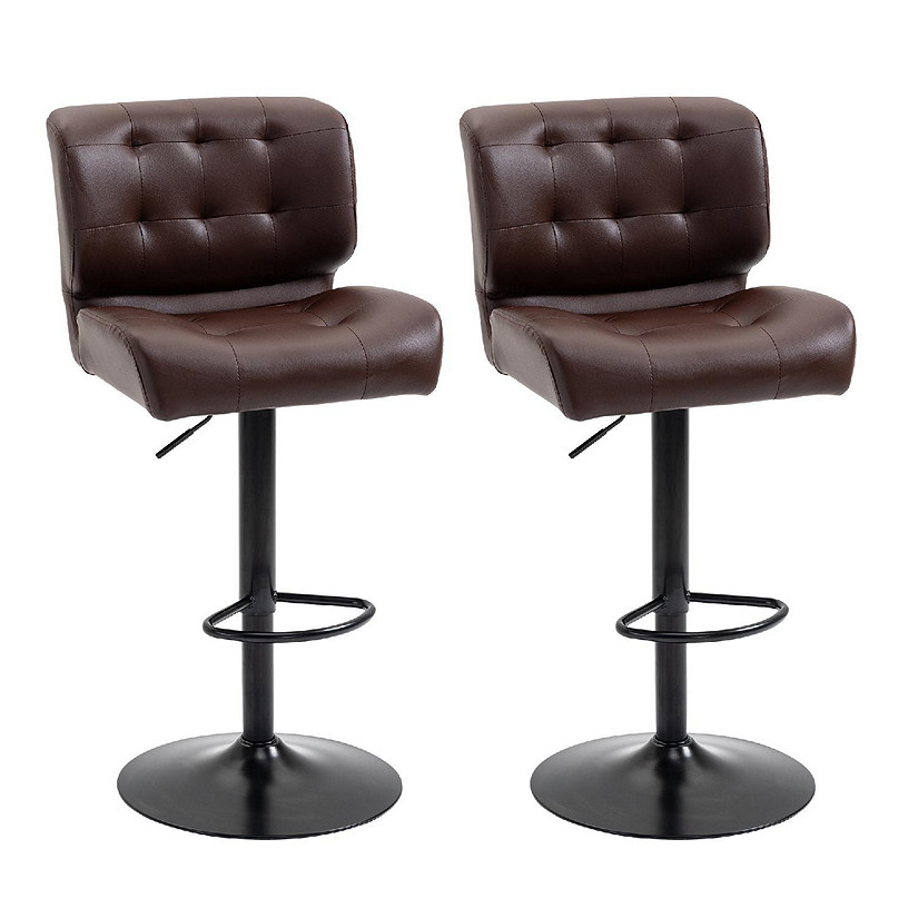 HOMCOM Bar Height Stools Set of 2 with Adjustable Seat, Thick Padded Cushion