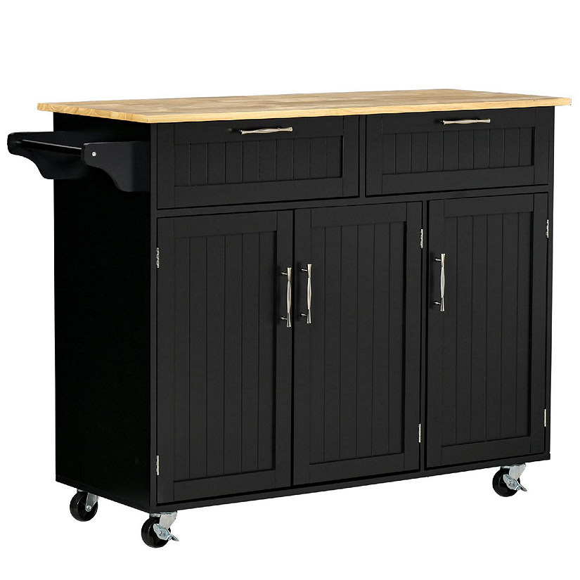 Black 48" Rolling Kitchen Island Cart