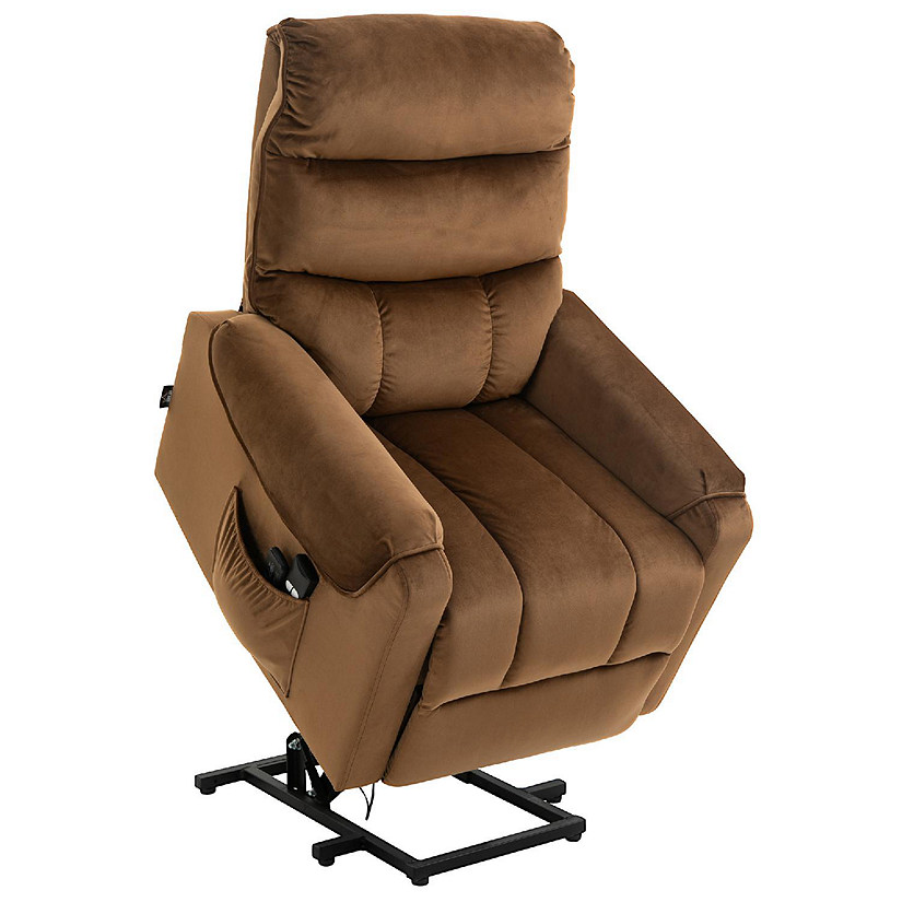 HOMCOM Electric Power Lift Recliner Velvet Touch Upholstered Vibration Massage Chair Remote Controls and Side Storage Pocket Brown Image