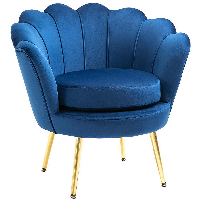 HOMCOM Elegant Velvet Fabric Accent Chair/Leisure Club Chair Gold Metal  Legs for Living Room Blue