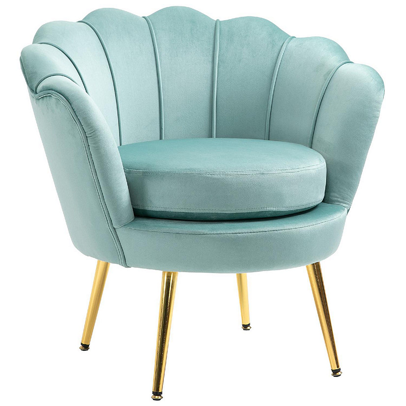 HOMCOM Elegant Velvet Fabric Accent Chair/Leisure Club Chair Gold Metal Legs for Living Room Green Image