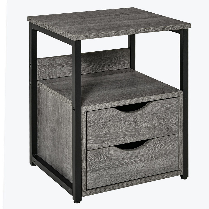 Grey Industrial End Table with Drawers