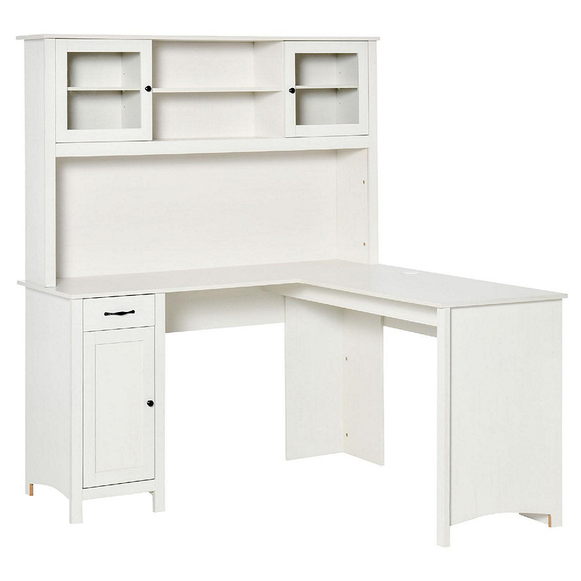 HOMCOM L Shaped Desk with Hutch Computer Desk with Drawers Home
