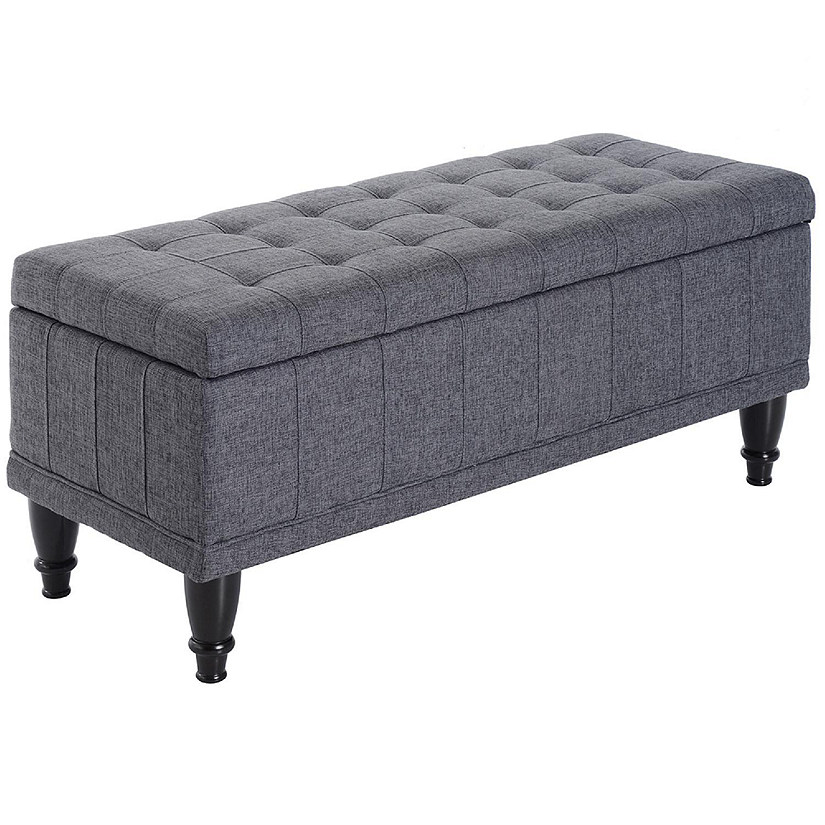 Large 42" Tufted Linen Fabric Ottoman Storage Bench With Soft Close Lid for Living Room