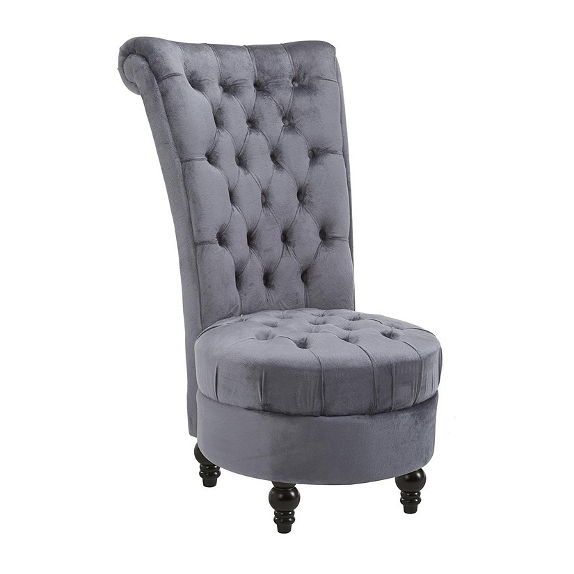 HOMCOM Retro High Back Armless Royal Accent Chair Fabric Upholstered Tufted Seat for Living Room Dining Room and Bedroom Grey Image