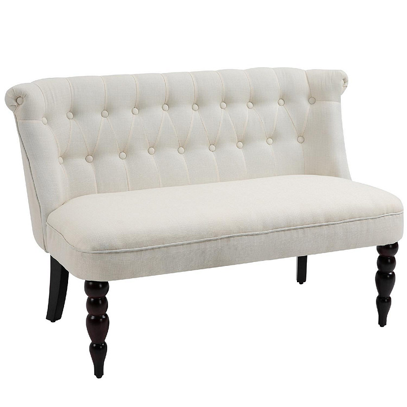 Upholstered Armless Fabric Loveseat with Button Tufted Design