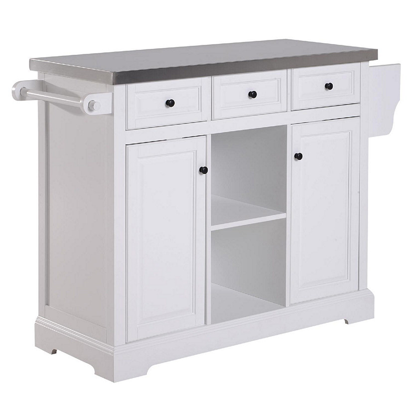 Homcom White Rolling Kitchen Island With Stainless Steel Top~14246066$NOWA$