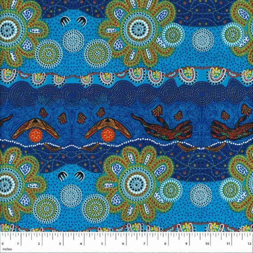 Home Country Blue Australian Aboriginal  Cotton Fabric by M S Textiles Image