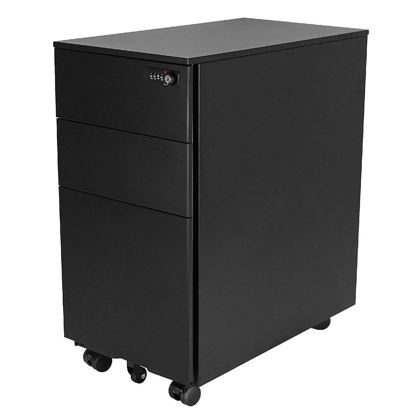 Home Office Steel Under Desk 3 Drawer File Cabinet, Assembled, Black Image
