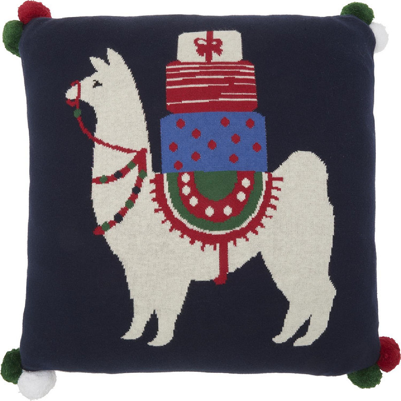 HomeRoots 484356 5 x 20 x 20 in. Black White Red Blue & Green Zippered Handmade 100 Percent Cotton Christmas Throw Pillow Image
