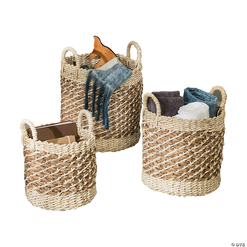 Honey Can Do 3 Piece Set Woven Baskets - Tea Stained Image